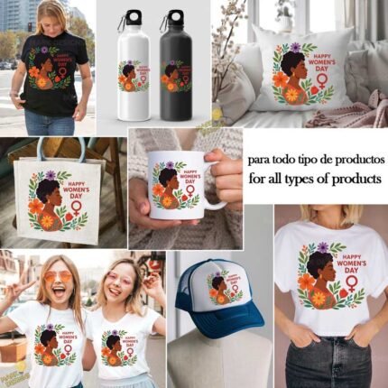 Día mujer afro flores vector