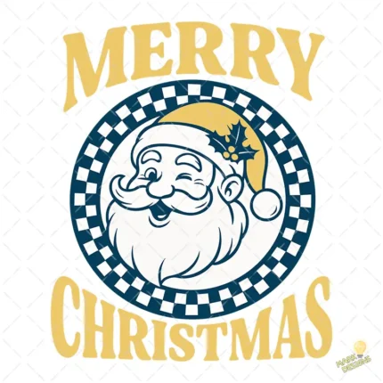 Emblema Retro Santa Claus Merry Christmas con Borde de Cuadros – Vector y PNG 4K
