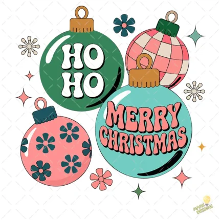 Esferas Navideñas Retro con Mensaje Merry Christmas – Vector y PNG 4K