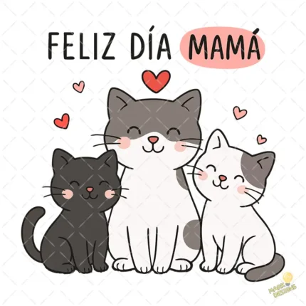 Familia de Gatitos Feliz Día Mamá – Diseño Vectorial Gratis y PNG 4K