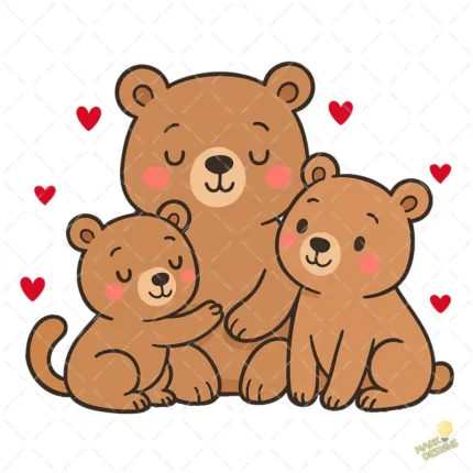 Familia de Ositos con Corazones Día de la Madre – Diseño Vectorial y PNG 4K