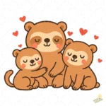 Familia de Perezosos con Corazones Día de la Madre – Diseño Vectorial y PNG 4K