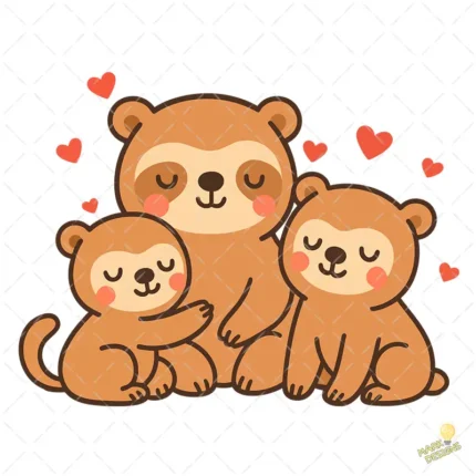 Familia de Perezosos con Corazones Día de la Madre – Diseño Vectorial y PNG 4K