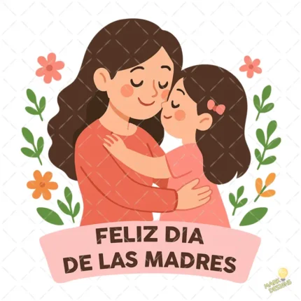 Feliz Día de las Madres con Abrazo – Diseño Vectorial y PNG 4K