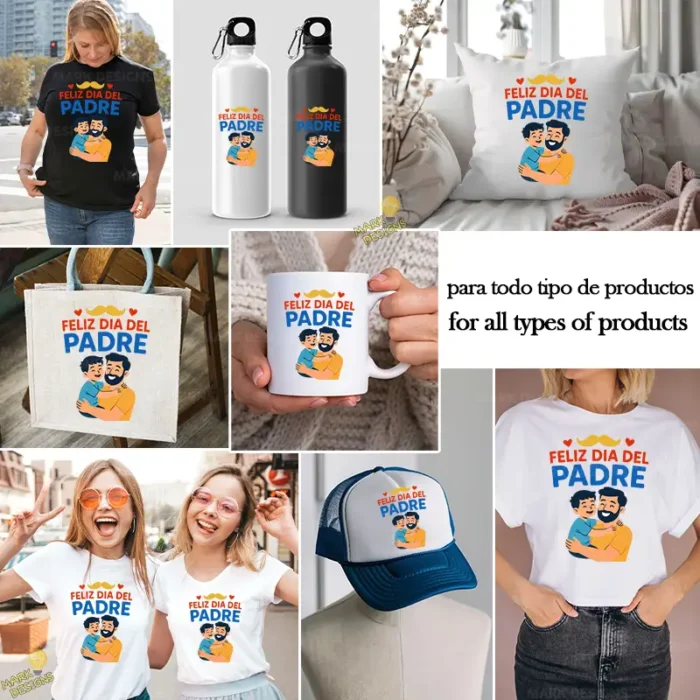 Feliz Día del Padre con Abrazo y Bigote – Diseño Vectorial y PNG 4K