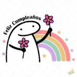 Flork Feliz Cumpleaños con Arcoíris y Flores – Vector y PNG 4K