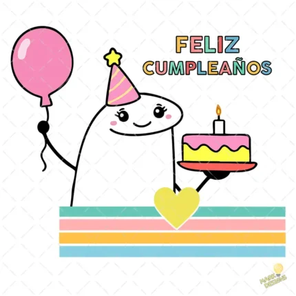 Flork Feliz Cumpleaños con Globo y Pastel - Diseño Vectorial y PNG 4K