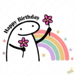 Flork Happy Birthday con Arcoíris y Flores – Diseño Vectorial y PNG 4K