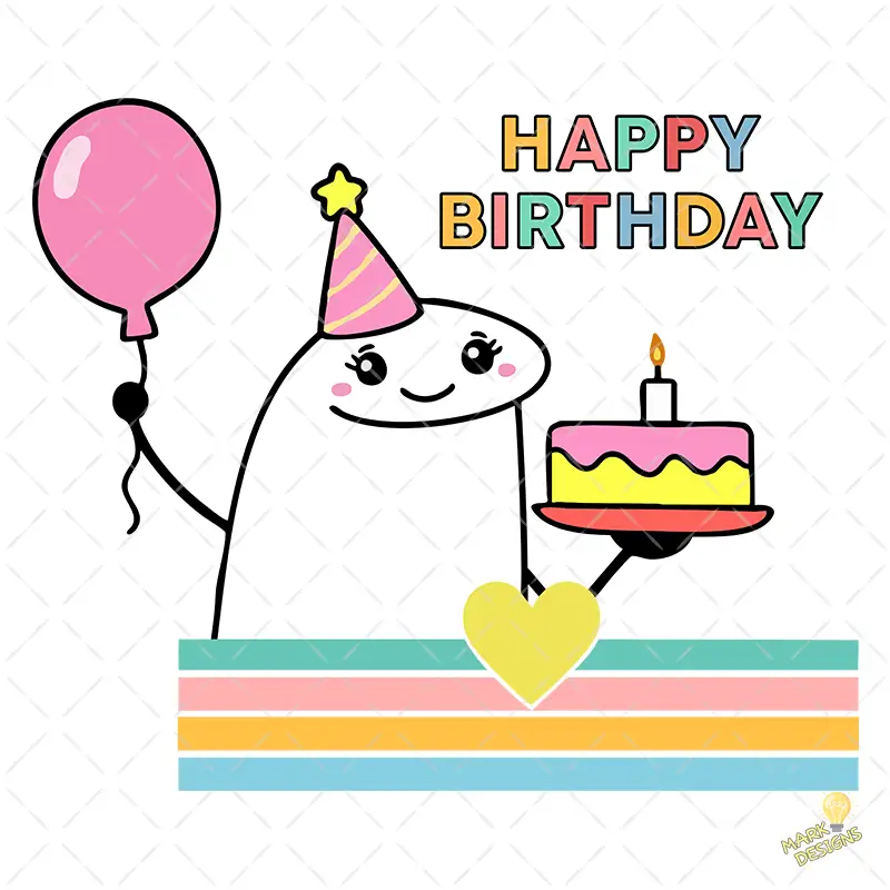 Flork Happy Birthday con Pastel y Globo - Diseño Vectorial y PNG 4K Flork Happy Birthday con Pastel y Globo - Diseño Vectorial y PNG 4K
