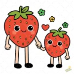 Fresas Mamá e Hijo Tomados de la Mano - Diseño Vectorial y PNG 4K