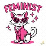 Gatita Feminist con Gafas y Chaqueta – Diseño Vectorial Gratis PNG 4K
