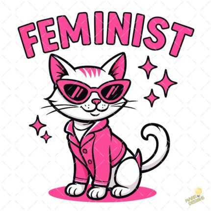 Gatita Feminist con Gafas y Chaqueta – Diseño Vectorial Gratis PNG 4K