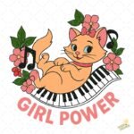 Gatita Marie Piano Girl Power - Diseño Vectorial Musical y PNG 4K