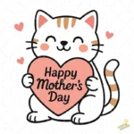 Gatita con Corazón Happy Mother's Day – Diseño Vectorial Kawaii y PNG 4K