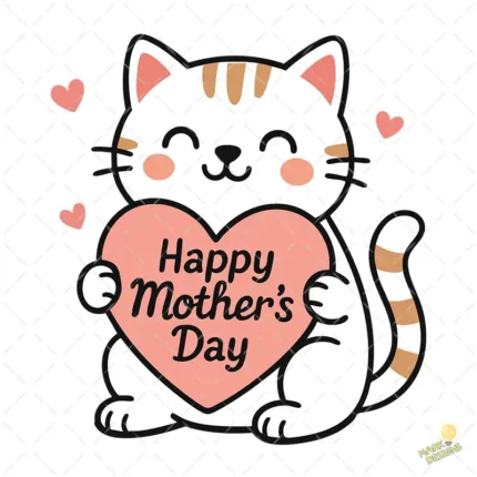 Gatita con Corazón Happy Mother's Day – Diseño Vectorial Kawaii y PNG 4K