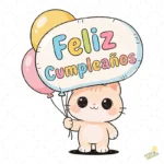 Gatito Feliz Cumpleaños con Globos - Diseño Vectorial y PNG 4K