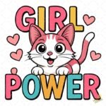 Gatito Girl Power con Corazones - Diseño Vectorial Kawaii y PNG 4K