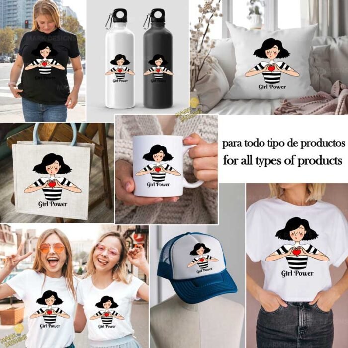 Girl Power Chica Corazón - Vector y PNG 4K