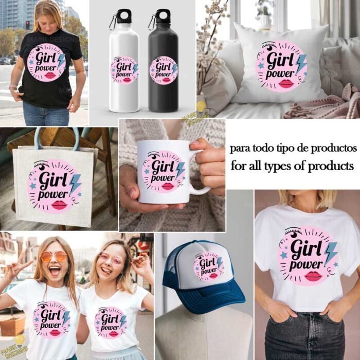 Girl Power Circular con Labios y Rayos - Diseño Vectorial y PNG 4K - Image 2