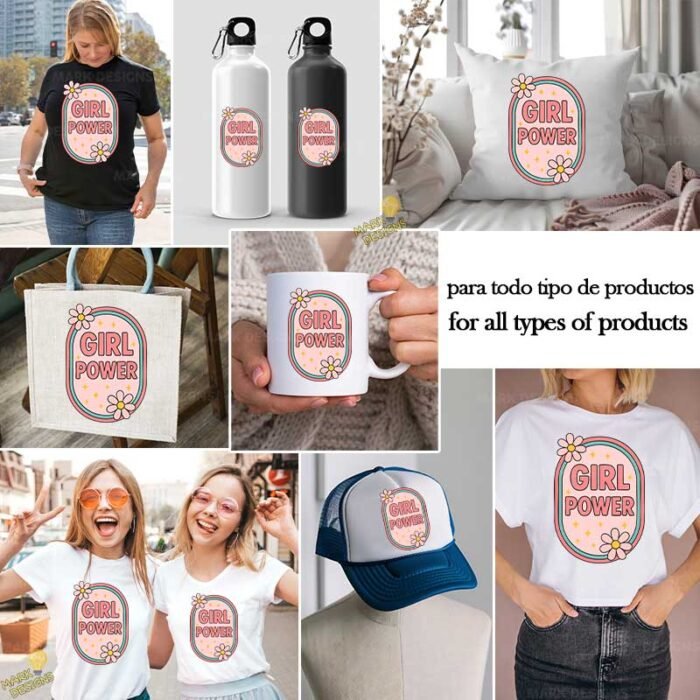 Girl Power Retro Ovalado con Flores - Diseño Vectorial y PNG 4K