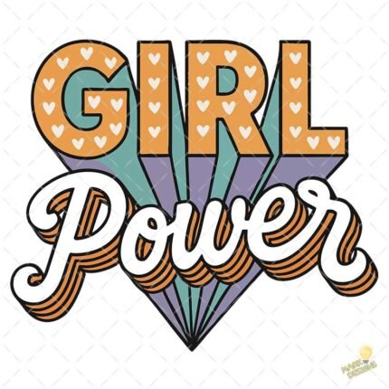 Girl Power Retro con Perspectiva y Corazones - Diseño Vectorial