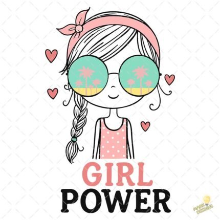 Girl Power Verano con Gafas de Palmeras - Diseño Vectorial y PNG 4K