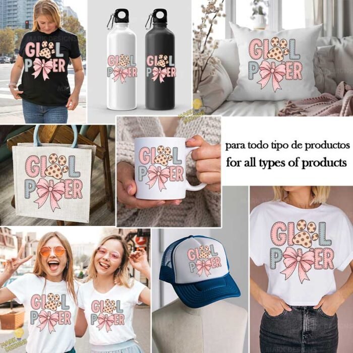 Girl Power con Huella de Perro y Lazo Rosa - Diseño Vectorial y PNG 4K - Image 2
