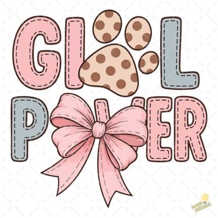 Girl Power con Huella de Perro y Lazo Rosa - Diseño Vectorial y PNG 4K