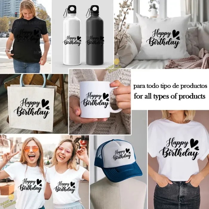 Happy Birthday con Corazones – Diseño Caligráfico Vector y PNG 4K - Image 2