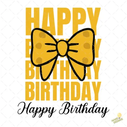 Happy Birthday con Moño Amarillo – Diseño Vectorial Coquette y PNG 4K