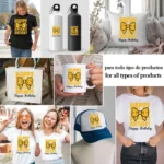 Happy Birthday con Moño Amarillo – Diseño Vectorial Coquette y PNG 4K