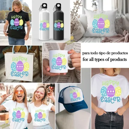 Happy Easter con Huevos Pastel Decorados – Diseño Vectorial y PNG 4K