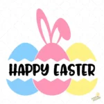 Happy Easter con Huevos de Colores y Orejas de Conejo – Vector y PNG 4K