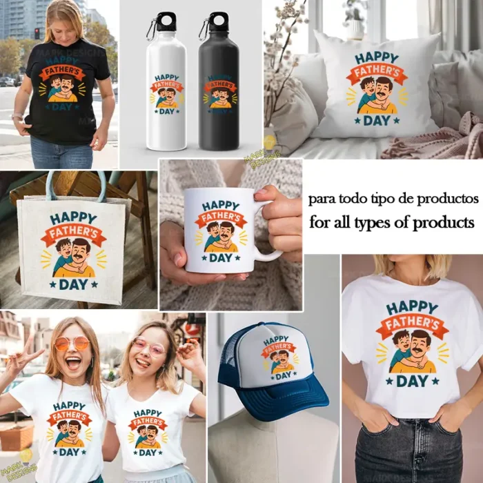 Happy Father's Day Papá con Hijo Abrazados – Diseño Vectorial y PNG 4K