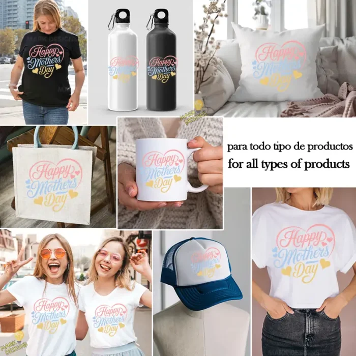 Happy Mothers Day con Corazones Pastel – Diseño Vectorial y PNG 4K - Image 2