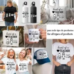 Heart of a Teacher con Silueta de Maestra y Pizarra – Vector y PNG 4K - Image 2