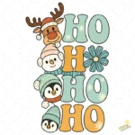 Ho Ho Ho Navideño con Reno, Muñeco de Nieve y Pingüinos – Vector y PNG 4K