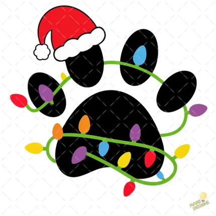 Huella de Perro Navideña con Gorro de Santa y Luces – Vector y PNG 4K