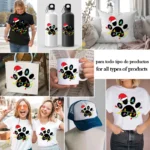 Huella de Perro Navideña con Gorro de Santa y Luces – Vector y PNG 4K