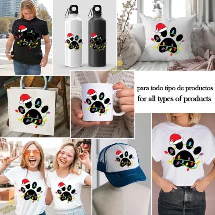 Huella de Perro Navideña con Gorro de Santa y Luces – Vector y PNG 4K