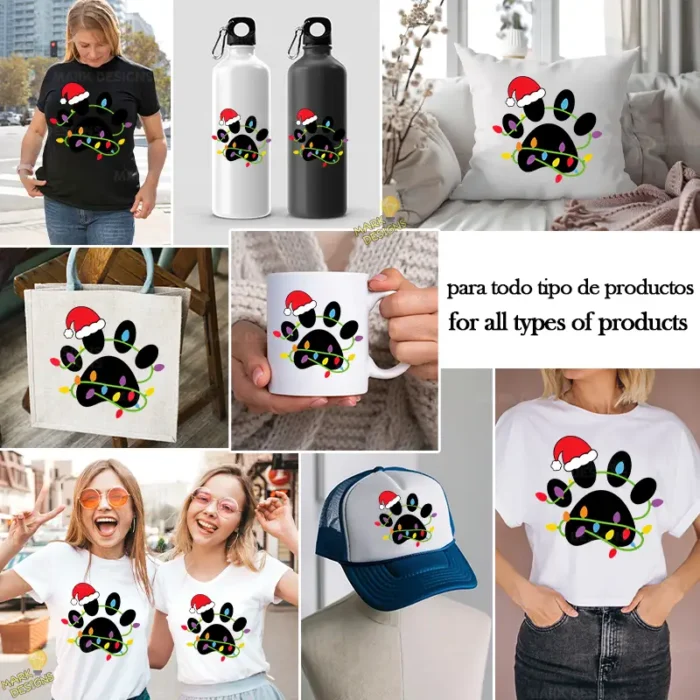 Huella de Perro Navideña con Gorro de Santa y Luces – Vector y PNG 4K