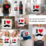 I Love Mustache con Corazón Rojo y Bigote – Diseño Vectorial y PNG 4K - Image 2