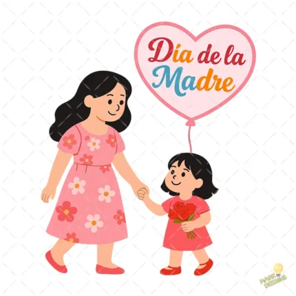 Ilustración Día de la Madre Madre e Hija con Globo – Formato AI SVG PNG 4K