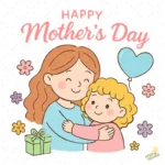 Ilustración Happy Mother's Day con Globo y Flores – AI SVG PNG 4K