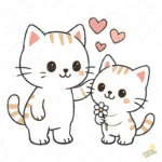 Ilustración Mamá Gata y Gatito con Corazones Rosa - Formato AI SVG PNG 4K