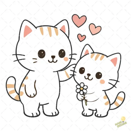 Ilustración Mamá Gata y Gatito con Corazones Rosa - Formato AI SVG PNG 4K