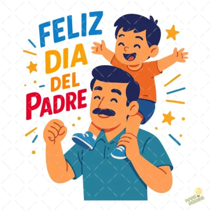 Ilustración Padre e Hijo con Estrellas y Confeti – Diseño 4K para DTF
