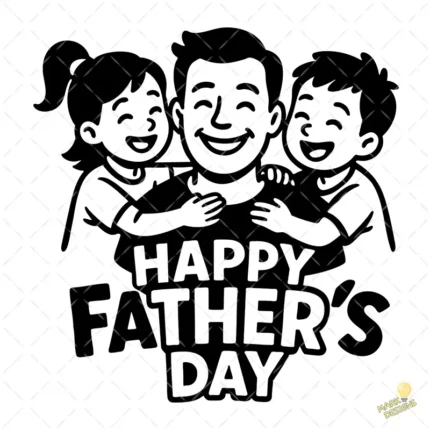 Ilustración Padre e Hijos Blanco y Negro – Diseño 4K para Vinilo y DTF