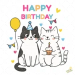 Ilustración Pareja de Gatos Fiesta Cumpleaños - Formato AI SVG PNG 4K