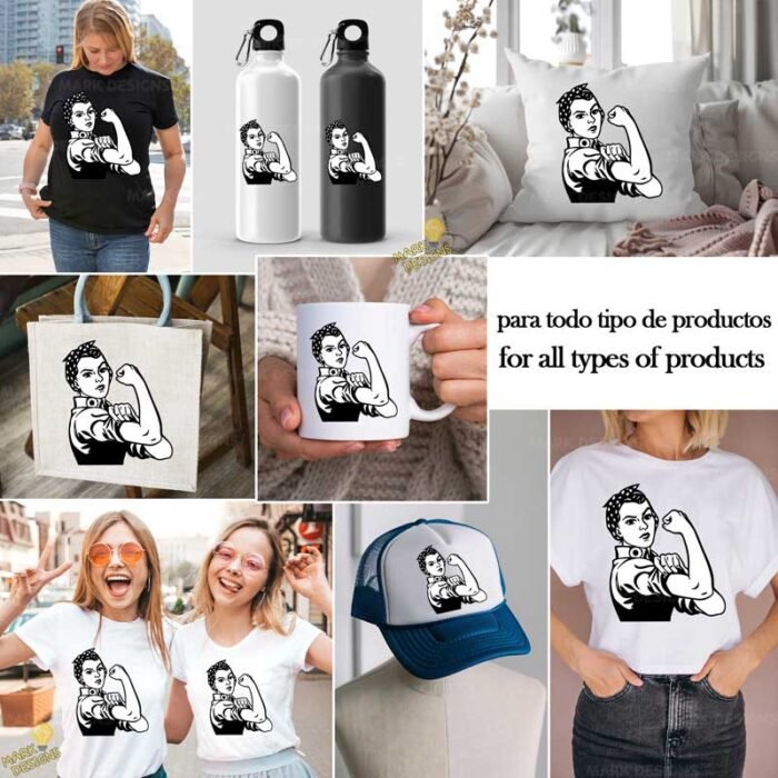 Ilustración Retro Rosie la Remachadora - Formato AI SVG PNG 4K